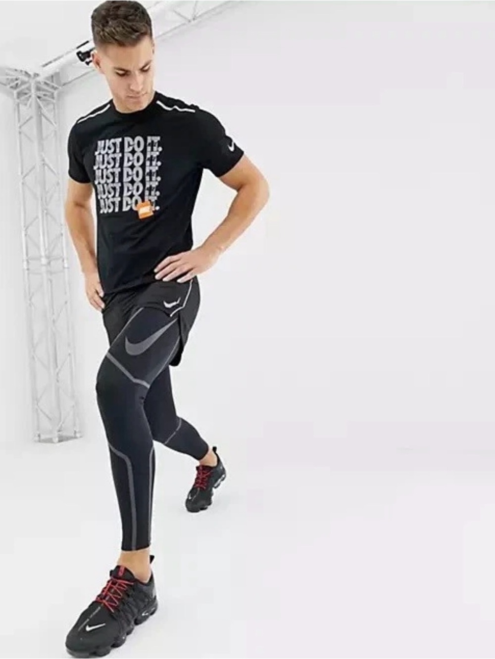 Nike Black Tee with White 'Just Do It' Print & Black Leggings